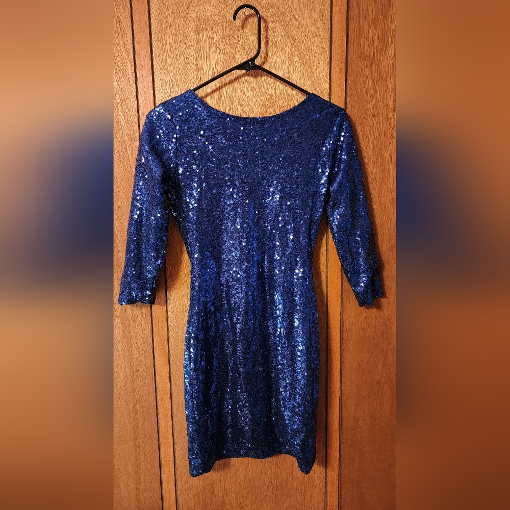 Blue Sequin Gianni Binni Cocktail Dress XS